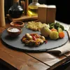 Mats & Pads 10/15/20CM Slate Stone Coasters Round Black Natural Edge Drink Pad Serving Plate For Home Bar Kitchen