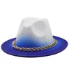 Cappello Fedora a gradiente per donne uomini fedora sfusi di cappelli da donna maschile con la catena uomo panoramica femmina maschio jazz top taps primaverile inverno inverno natale all'ingrosso