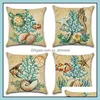 Cushion/Decorative Pillow Home Textiles & Garden Marine Biology Sea Turtle Shell Seahorse Print Linen Cushion Er 45X45Cm Case Decorative Pil