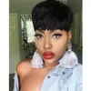 Short Cut Straight Hair Wig Peruvian Remy Human Hair Full Wigs For Black Women Brown black Color With Bangs