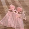 Kvinnors Sleepwear Sexig Kvinna Sommar Tunn Suspender Rem Night Klänning Kort Baksida Hemkläder Med Panty Nighty Sleephirts