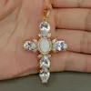 17.5 "Shell Pearl Cubic Zirconia Micro Pave Necklace Virgin Mary Cross Pendant Necklacereligious Style For Women Girl