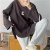 Split Impreso Tee Retro Gentle Chic Suelto Basewear Cálido Casual Tops Tops de manga completa Camisetas 210525