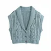 Kvinnor Knit Cardigan Vest Gem Knappar Ärmlös Beskuren Sweater Vest Casual Fashion Chic Kvinna Stickade Toppar 210709