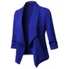 Blazer Ofis İş Giyim Zarif Bayanlar Takım Elbise Uzun Kollu Hırka Ceket Açık Ön Dantelli Asimetrik Rahat Top 210930