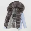 Oftbuy Real Rabbit Fur Coat Vattentät Parka Natural Raccoon Collar Hood Winter Jacket Kvinnor Ytterkläder Avtagbar 211220