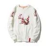 Sweatshirts for Men Women Yokosuka Souvenir Plum Flower Embroidery Hoodie Long Sleeve O Neck Cotton Knit Harajuku Pullover 210813