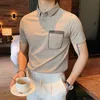 T-shirts T-shirts Koreaanse stijl Zomer 2022 Mens Turn-Down Kraag Zakken Ontwerp Vintage Pullover Mode Korte Mouw Casual Slank