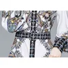Alta Qualidade Primavera Vintage Dres Manga Longa Desligado Collar Cintura Sashes Single Breasted Floral Print D 210531