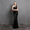 Party Dresses Fashion One-shoulder Mermaid Prom Vestido De Noiva Slim Elastic Sequin Dress Sex Long Gown Festa291q