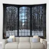 Tapisseries rétro vintage fenêtre tapisserie blanche snowland forêt arbre d'hiver couches vivantes peintures murales couvertures murales hang8729105