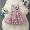 Lace Appliques Flower Dress Kids Girls Clothing Toddler Grils Birthday Party Girls Dress 2-6 Years Children Casual Clothes Q0716