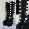 INS Hot 2021 Brand New Gothic Street Women's Knee High Boots Platform Wedges High Heels Buckle Boots For Women Punk Shoes Woman Y0914