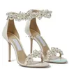 여름 고급 브랜드 Maisel Sandals Shoes Crystal Pearl-Embellished High Heels Women 's Party 웨딩 스트랩 검투사 Sandalias EU35-43