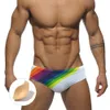 Rainbow Men's Swimwear Sexy Low Waist Surffing Beachwear Swimming Trunks Breathable Swimsuit Strips For Male Show286L