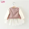 LZH 2021 outono primavera bonito bebê meninas vestido knitt jaqueta + vestido 2 pcs conjunto infantil bebê recém-nascido algodão princesa vestido 0 1 2 3 ano q0716