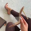 Tofflor Nyaste PVC Transparent Mule High Heels Sandaler Flip Flops Fashion Pointed Toe Slides Party Shoes Kvinna Stilettos Mujer 220308