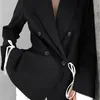 Mulheres Blazers e Jaquetas Elegante Slim Fit Faketwo Peça Preto Terno Casaco Feminino Branco Feminino Workwear 210608