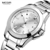 Megir damska prosta okrągła tarcza zegarki kwarcowe ze stali nierdzewnej wodoodporna zegarek dla kobiety MS5006L 210616