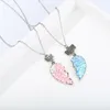 Sequin Stitching Heart Broken Friends Necklace Pendant Chain BFF Friendship Jewelry Gifts For Kids 2PCS/Set