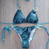 Sexy Brilhante Lantejoulas Rings Bikini Mulher Bandage Swimsuit Feminino Swimwear Duas Peças Bikini Set Brasileiro Terno Banheira Swim Lady L0223