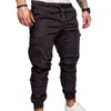 Män Casual Solid Färgfickor Midja Drawstring Ankel Tied Skinny Cargo Pants Y0811