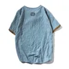 Ankomst Kortärmad Mens T Shirts Solid Färg Kinesisk Stil O-Neck Tee Casual Bomull Linne Toppar Stora T-shirt 210601