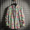 Men's Casual Shirts Flower Shirt Long Sleeve Korean Slim Trend Handsome Retro Floral Ice Silk