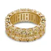 2021 hommes bagues en or bijoux mode 18K plaqué or cercle anneaux à la mode luxe Bling 2 rangées Zircon Hip Hop anneau bijoux