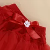 Зимние дети наборы с длинным рукавом печати сердца Rompers красный лук короткая юбка милые 2 шт. Девочек мальчики одежда 0-2т 210629