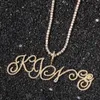 2021 Personnalisé Glacé Lettre Initiale Nom Pendentif Collier Bling CZ Pierre Cubique Zircone Cursive Charmes Bijoux Saint Valentin Noël Anniversaire Cadeau pour Hommes Femme