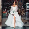 2024 Luxury African Mermaid Wedding Dress Bridal Gowns With Detachable Train Off The Shoulder Long Sleeves Lace Appliqued Crystal Pearl Beading vestido de noiva