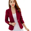 Femmes Costume Vestes Travail Bureau Slim Dames Top Blazer Conception Courte À Manches Longues Feminino Vin Rouge Bleu Marine Gris 211006