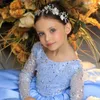 Glitter Blue Flower Girl Sukienki 2022 Cekin Baby Girls sukienki Puffy Princess Cute Małe dzieci urodziny Pierwsza komunia forma Even279b