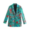 Damespakken Blazers 2021 Spring en herfst Hoogwaardige Green Long Sleeve V-hals Barfish Print Jacket Classic Fashion Office Luxe