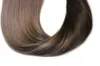 Tape in Human Hair Extensions Ombre Remy Tape Hair Extensions Balayage Darkest Brown to Medium Brown with Ash Blonde Hair Extensions