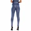 Women Shiny Metallic Holographic Leggings Sexy High Waist Elastic PU Leather Skinny Pants Ankle Long Gothic 210925