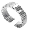 Luxe 20/22 / 24mm Rvs Horlogeband Shark Mesh Vervanging Metalen Foldin Watch Strap met Safety Silver 2 Spring Bars H0915