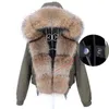 MAOMAOKONG Mode courte femme manteau de fourrure véritable raton laveur naturel grand col de fourrure hiver parka bomber veste imperméable 211122