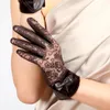 Fingerless Gloves Women's Genuine Leather Lace Autumn Winter Thicken Sheepskin Female Short Style Driving Mittens L156NC