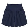 Sommar Shorts Kvinnor 5XL Casual 4XL Pleated High Waist Fickor Bredt ben Tunnel Elastisk Plus Storlek All-Match Loose Soft Bomull 210527