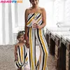 JumpsuitS Family Matching Clothes Outfits Mother and Daughter Mommy and Me Beach Summer Sleeveless striped Jumpsuit 210713