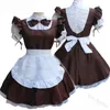 Söt maid cosplay kostym lolita klänning kort ärmar färg blockerad servitris pinafore outfit halloween outfit för tjejer plus storlek 210309