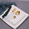 24 sztuk / zestaw Mirror Gold Cutlery Zestaw 18/10 Ze Stali Nierdzewnej Naczynia Silverware Flatware Set Kolacja Nóż Widelec Łyżka