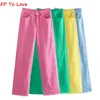 FP To Love Za Pantaloni vintage da donna a gamba larga Jeans Rosa Verde Blu Giallo Autunno Primavera Pantaloni da strada 211104