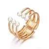 Kpop imitação pérola três camadas pulseiras para mulheres moda metal geometria punhos manguito jóias de jóias