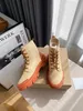High quality autumn and winter new flat heel womens snow boots short leather lace up fashion luxury designer round head thick bottom thermal sleeve foot size 35-40