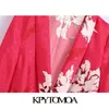 KPytomoa mulheres moda com cinto floral cópia blazer casaco vintage manga comprida welt bolsos feminino outerwear chique vestes 211019