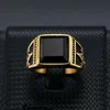European and American Classic Retro Ring Titanium Steel ColorRetaining Gold Plated Black Agate Masonic AG Mens Ring2847108