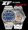 ZFF 41mm v2 15400 ultra fina 9.8mm mergulho Cal.3120 relógio automático de mensagens azuis Textura de dial marcador 316L pulseira de aço relógios olá_watch